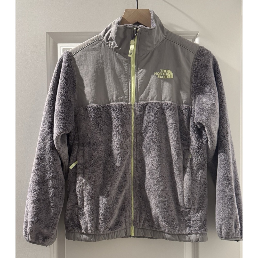 The North Face Girls LG 14 16 Gray Fleece Full Zip Jacket Neon Trim